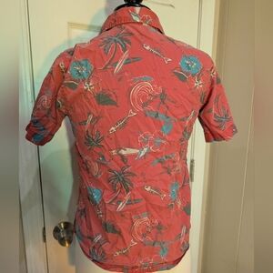 Old Navy Coral and Teal Tropical Boys Shirt